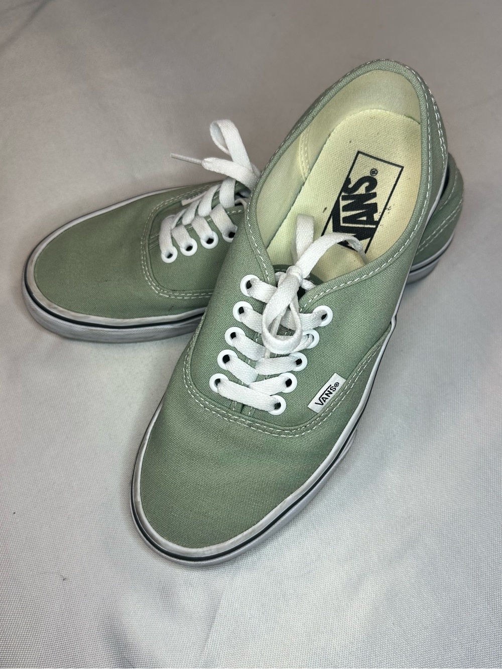 Vans Low-Top Canvas Sneakers in Sage Green with White Accents M6.5 W8.0